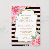 Invitation Roses roses roses jolies Baby shower Paris Grille (Devant / Derrière)