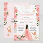 Invitation Roses roses roses papillon Mariposa Quinceanera Fl (Devant / Derrière)