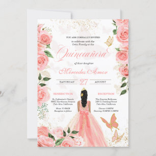 Invitation Roses roses roses papillon Mariposa Quinceanera In