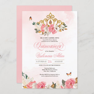 Invitation Roses roses roses papillon Quinceanera Gold Tiara