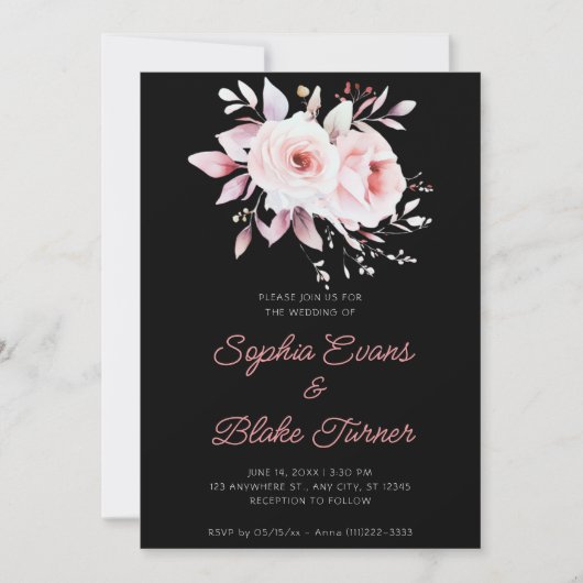 Invitation Roses roses roses romantiques modernes Mariage noi (Devant)
