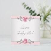 Invitation Roses roses roses rose bébé fille Douche (Debout devant)