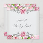 Invitation Roses roses roses rose bébé fille Douche (Devant / Derrière)