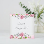 Invitation Roses roses roses rose bébé fille Douche (Debout devant)