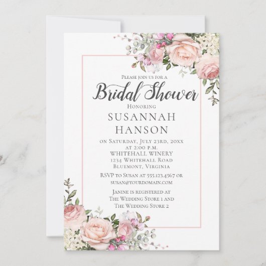 Invitation Roses Roses Roses Roses Blanches Hydrangée Fête de (Devant)