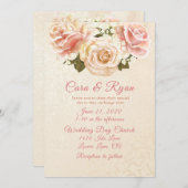 Invitation Roses roses roses roses élégantes de mariage rose  (Devant / Derrière)