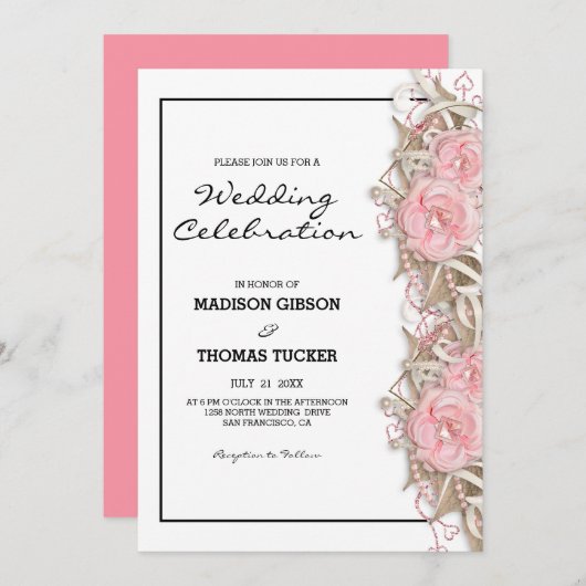 Invitation Roses Roses Roses Roses Et Mariage Parties scintil (Devant / Derrière)