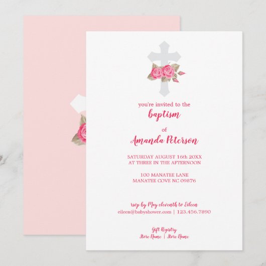 Invitation Roses roses roses roses et roses blanches croisées (Devant / Derrière)