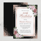 Invitation Roses roses roses roses noires d'or rose 80e anniv (Devant / Derrière)
