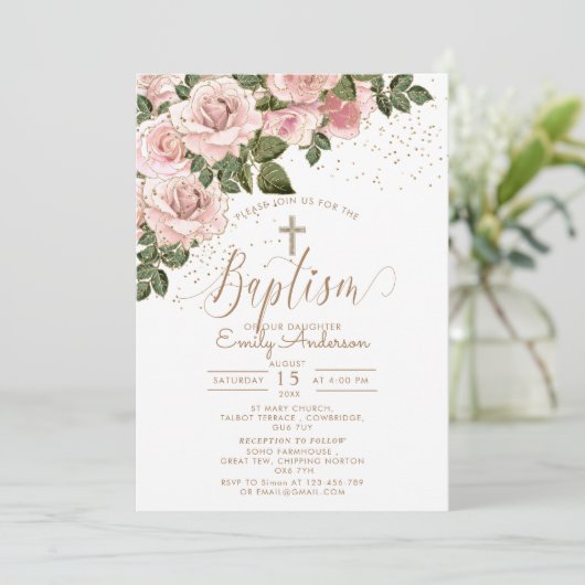 Invitation Roses Roses Roses Roses Rose Baptême Christening (Debout devant)