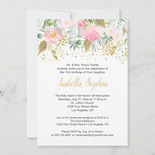 Invitation Roses Roses Roses Roses Roses Or Parties scintilla (Devant)