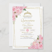 Invitation Roses Roses Roses Roses Roses Or Tiara Quinceanera (Devant)