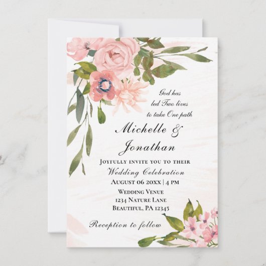 Invitation Roses Roses Roses Roses Roses Verdure Mariage chré (Devant)