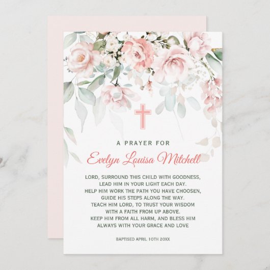 Invitation Roses Roses Roses Roses Verdure Feuillage Baptême (Devant / Derrière)