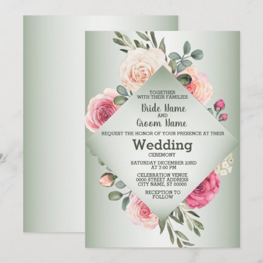 Invitation Roses Roses Roses Rustiques Géométriques Mariage (Devant / Derrière)
