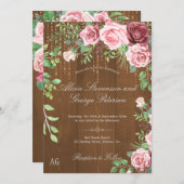 Invitation Roses roses roses rustiques Monogramme Mariage en  (Devant / Derrière)