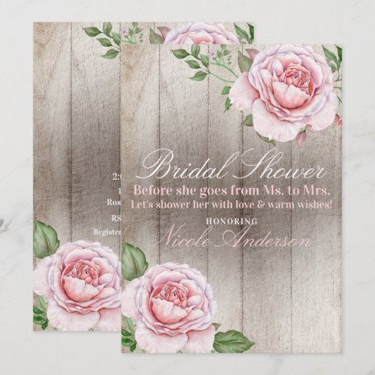 Invitation Roses Roses Roses Shabby Chic Blanc Rustique Fête  (Devant / Derrière)