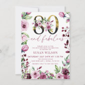 Invitation Roses roses roses vertes | Anniversaire 80 ans (Devant)