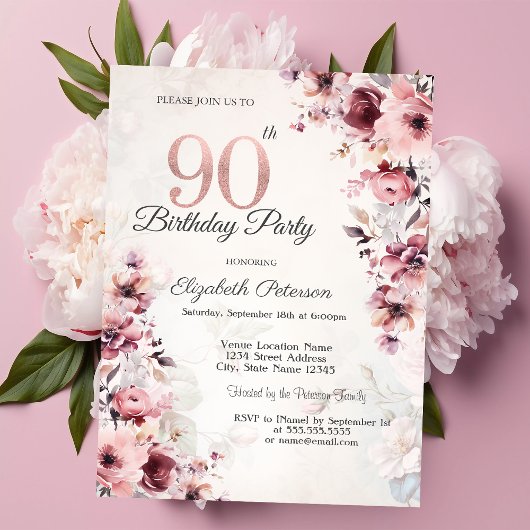 Invitation Roses Roses Rouges 90e Anniversaire