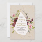 Invitation Roses roses rouges et Mariage cadre or (Devant)