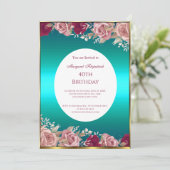 Invitation Roses roses rouges Turquoise Vert Blanc Anniversai (Debout devant)