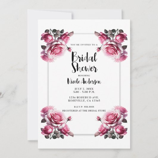 Invitation Roses Roses Tendres Fête de Mariage Shabby Chic (Devant)