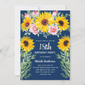 Invitation Roses roses Tournesols Bleu Marine 18e anniversair (Devant)