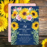 Invitation Roses roses Tournesols Bleu Marine 21e anniversair<br><div class="desc">Joli et élégant tournesols jaunes et roses roses sur navy blue 21e anniversaire invitation à pique-nique pour les femmes. L'arrière de cette belle carte a un design en bois rose rustique pour s'adapter aux rose. Le texte est personnalisable pour tout événement que vous planifiez. Customisez l'arrière - plan bleu marine...</div>