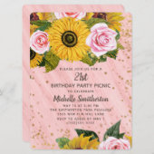 Invitation Roses roses tournesols Parties scintillant or 21e  (Devant / Derrière)