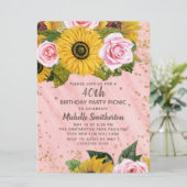 Invitation Roses roses tournesols Parties scintillant or 40e  (Debout devant)