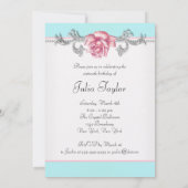 Invitation Roses roses Turquoise Sweet sixteen bleu fête d'an (Dos)