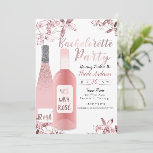 Invitation Roses roses Vins & Fleurs d'orchidées Bachelorette (Debout devant)