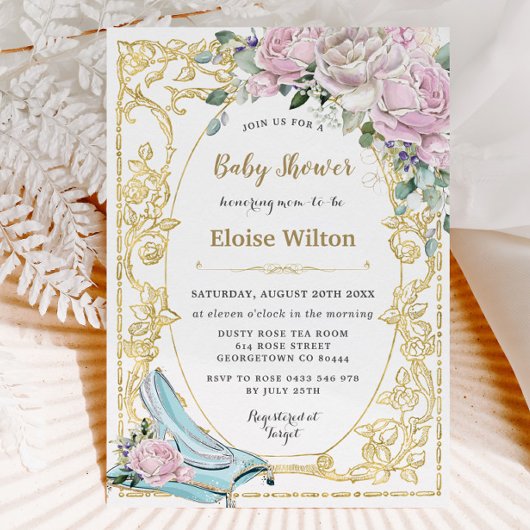 Invitation Roses roses vintages Cendrillon Princesse Baby sho