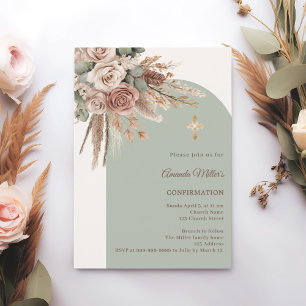 Invitation Roses rouge ivoire vert sauge arche Confirmation