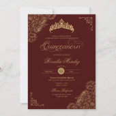 Invitation Roses Rouge & Or Elegant Quinceañera (Devant)