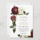 Invitation Roses Rouge Vin Mariage Rustique Code QR (Devant)