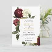 Invitation Roses Rouge Vin Mariage Rustique Code QR (Debout devant)