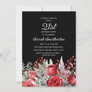 Invitation Roses Rouges 21e Anniversaire Noir
