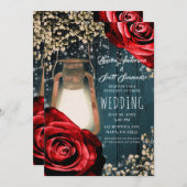Invitation Roses rouges à lanterne rouge rustique et Mariage  (Devant / Derrière)