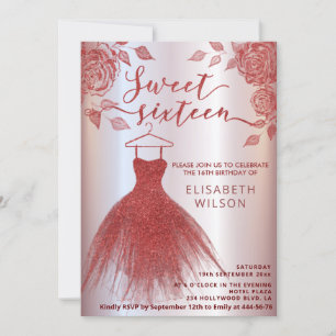 Invitation Roses rouges adorables robe rouge gliterie Invitat