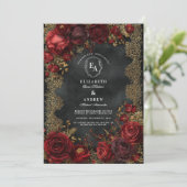 Invitation Roses rouges antiques avec dentelle gothique (Debout devant)