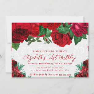 Invitation Roses rouges aquarelle 21e anniversaire