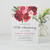 Invitation Roses rouges aquarelle rustiques 40e anniversaire (Debout devant)