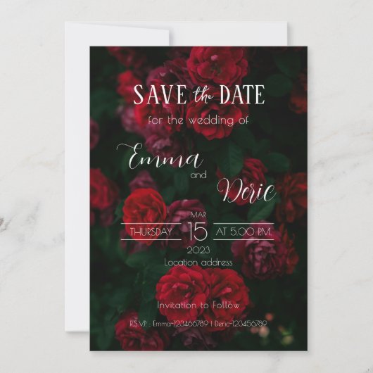 Invitation Roses rouges avec textes blancs Enregistrer la dat (Devant)