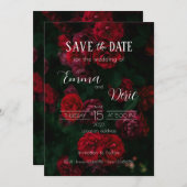 Invitation Roses rouges avec textes blancs Enregistrer la dat (Devant / Derrière)