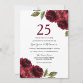 Invitation Roses Rouges Bourgogne 25e Anniversaire de Mariage (Devant)