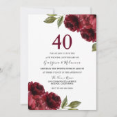 Invitation Roses Rouges Bourgogne 40e Anniversaire de Mariage (Devant)