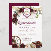 Invitation Roses Rouges Bourguignonnes Elégant Charro Quincea (Devant / Derrière)