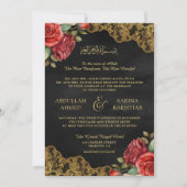 Invitation Roses rouges Broderie dorée Code QR Mariage Musulm (Devant)