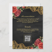 Invitation Roses rouges Broderie dorée Code QR Mariage Musulm (Dos)